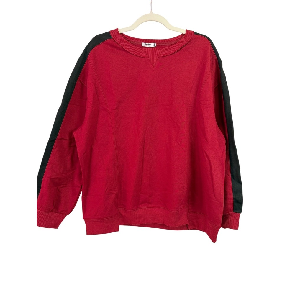 Zeagoo XL Red Black Colorblock Sweatshirt Crew Neck Relaxed Pullover